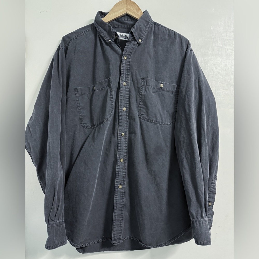 Basic Editions Washed Black Button Down Shirt Men’s Large Cotton